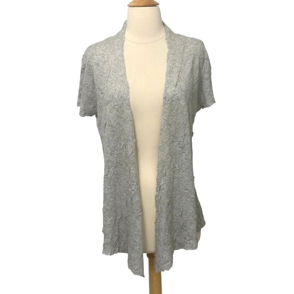 Eileen Fisher System Open Cardigan Crinkle Viscose Blend Short Sleeve EUC Size M